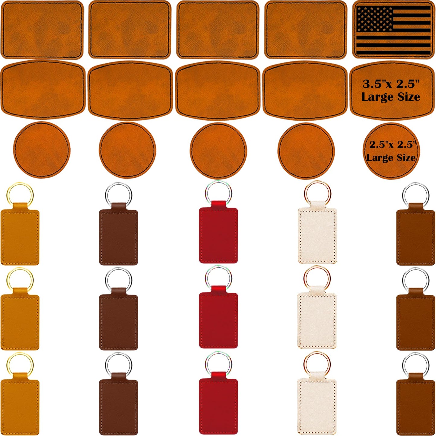 iFForce 60 Pcs Lasable Engravable Blanks - Leatherette Iron on Hat Patches & PU Leather Key Fob Kit for DIY Custom Laser Engraving Craft Gifts