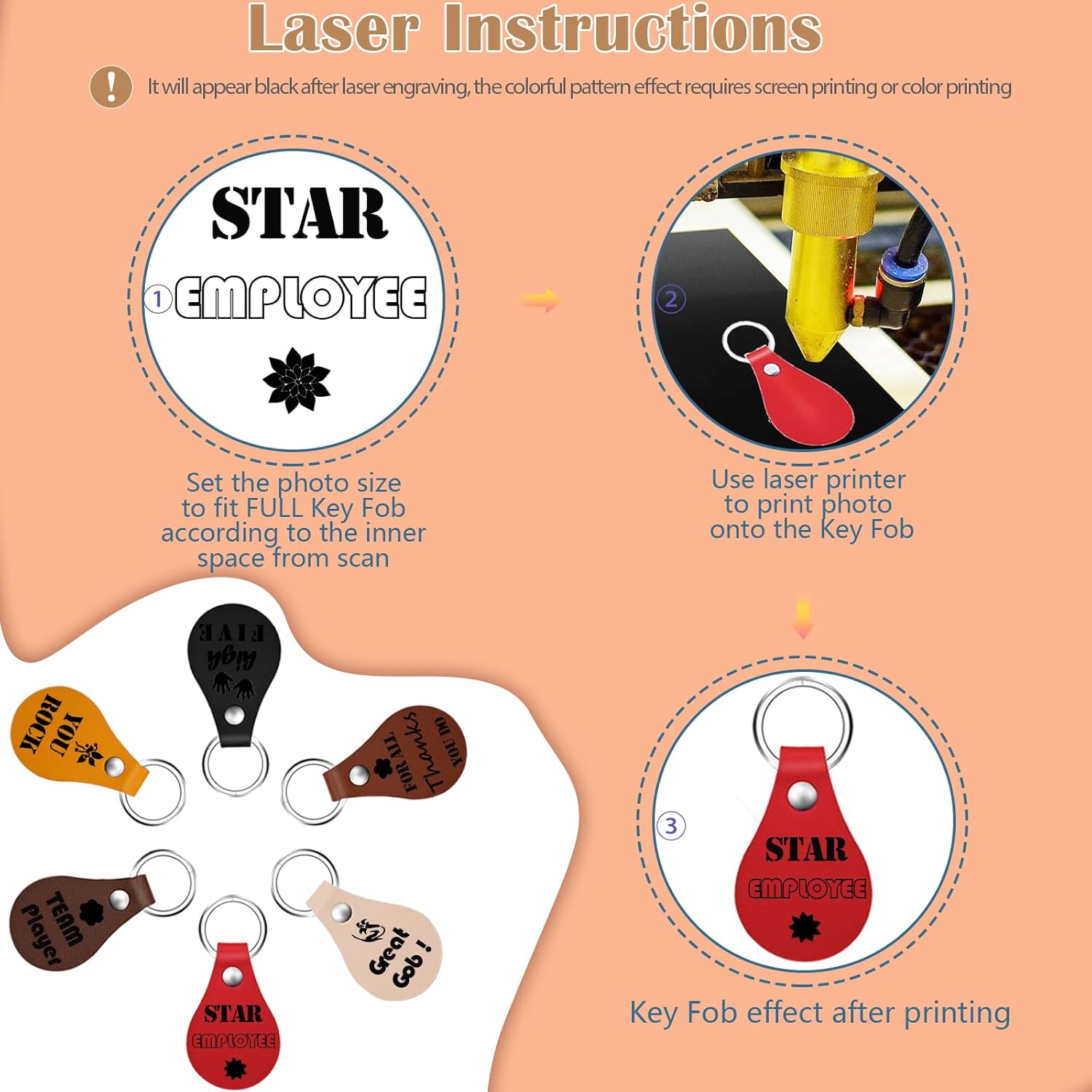 iFForce 60 Pcs Lasable Engravable Blanks - Leatherette Iron on Hat Patches & PU Leather Key Fob Kit for DIY Custom Laser Engraving Craft Gifts