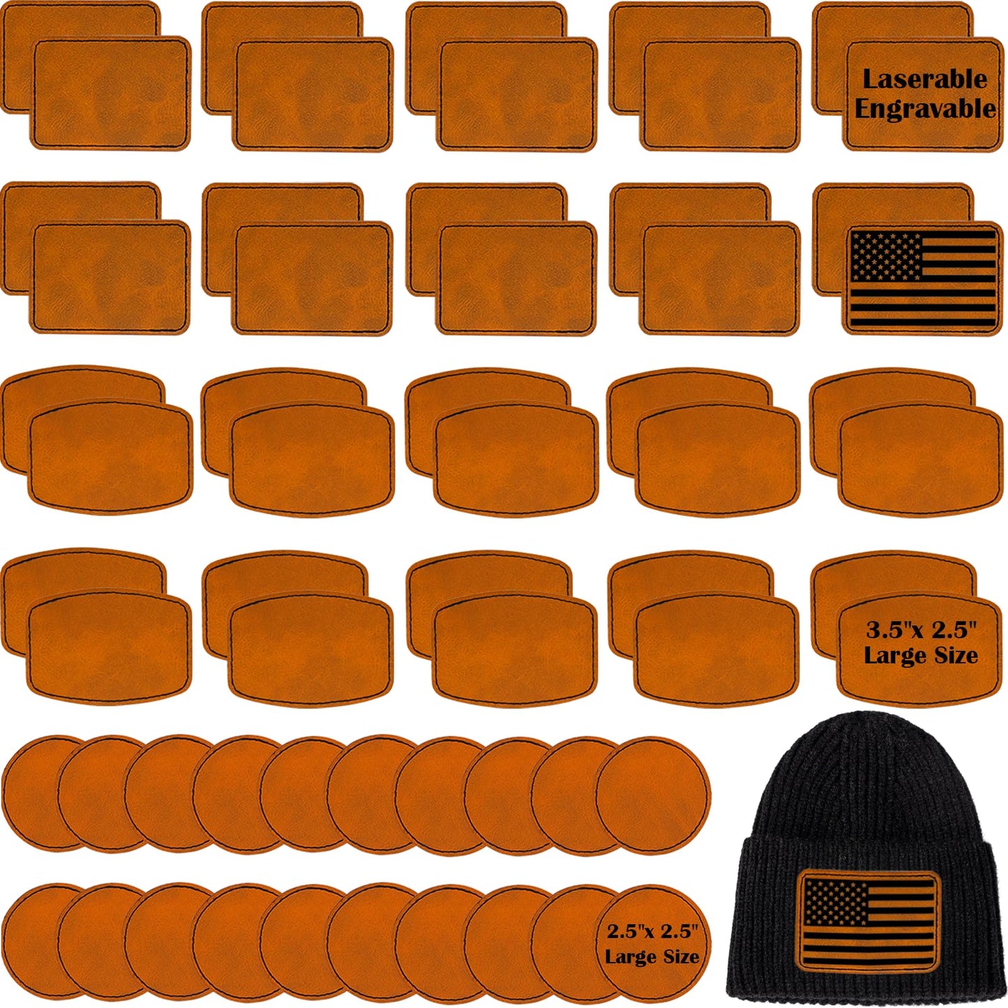 iFForce 60 Pcs Lasable Engravable Blanks - Leatherette Iron on Hat Patches & PU Leather Key Fob Kit for DIY Custom Laser Engraving Craft Gifts