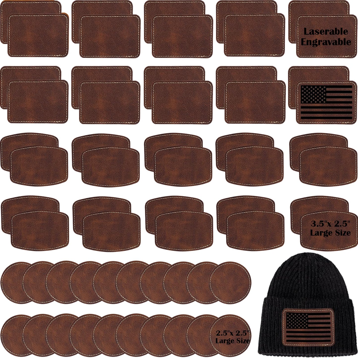 iFForce 60 Pcs Lasable Engravable Blanks - Leatherette Iron on Hat Patches & PU Leather Key Fob Kit for DIY Custom Laser Engraving Craft Gifts